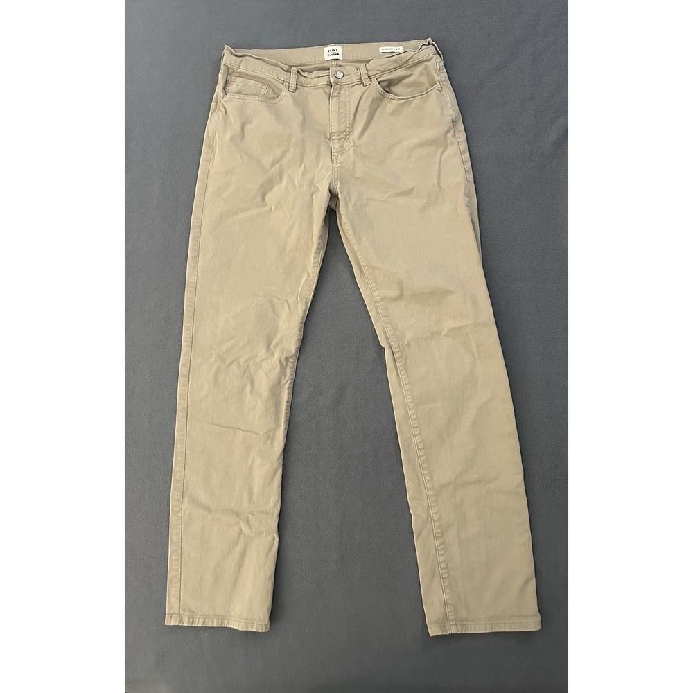 Flint and Tinder Pants Mens 34x32 Tan Straight Fit 5-Pocket Chino Casual Twill